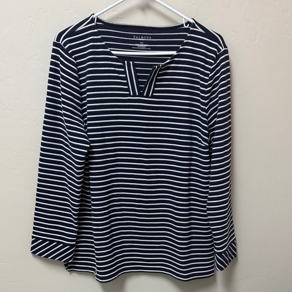 Talbots petite navy stripe top